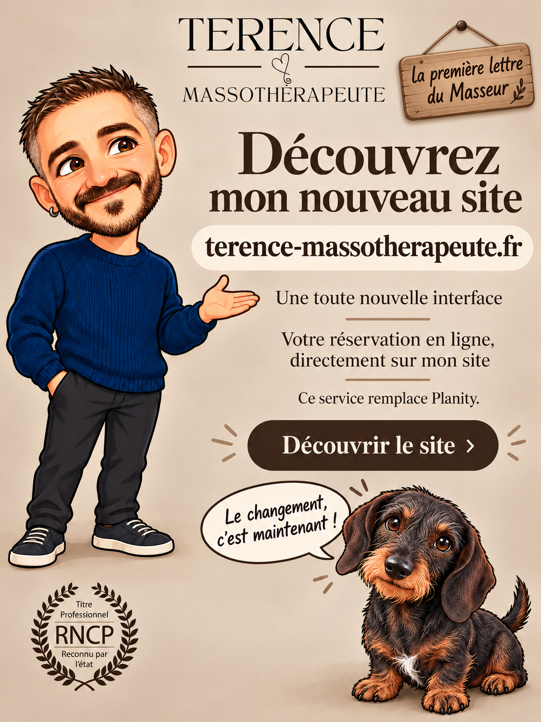 Le visuel de la première lettre du Masseur, avec Terence et Tosia.